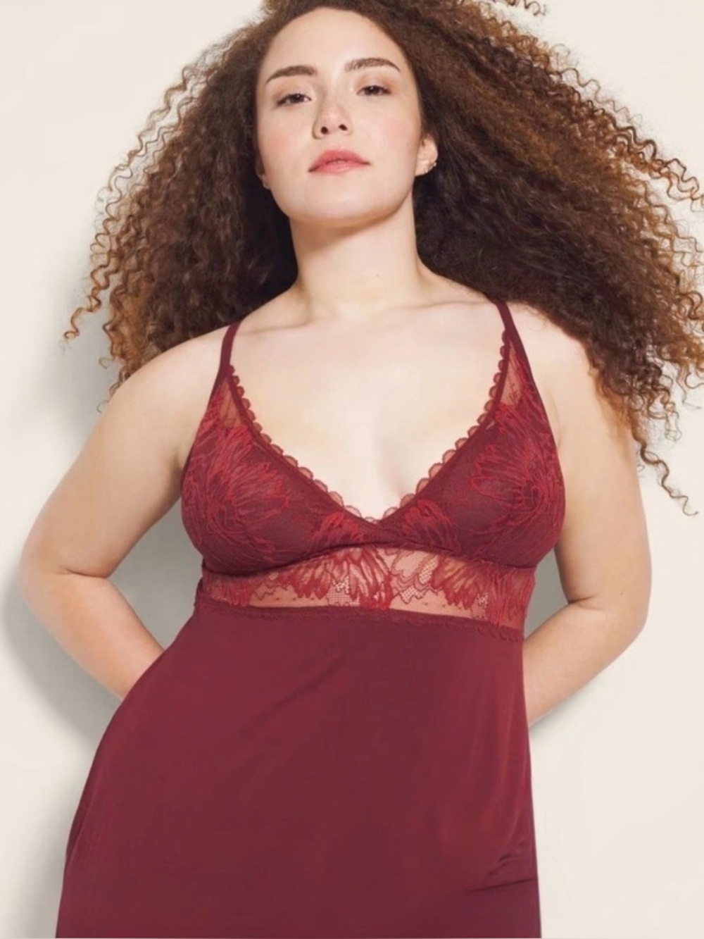 SOMA Cool Nights V-Neck‎ Lace Plunge Slip Nightgown Nighty in VERMILLION Sz M